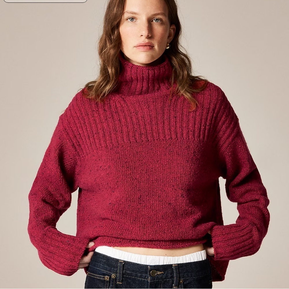 J crew Ribbed turtleneck sweater in donegal wool blend Stuart tweed